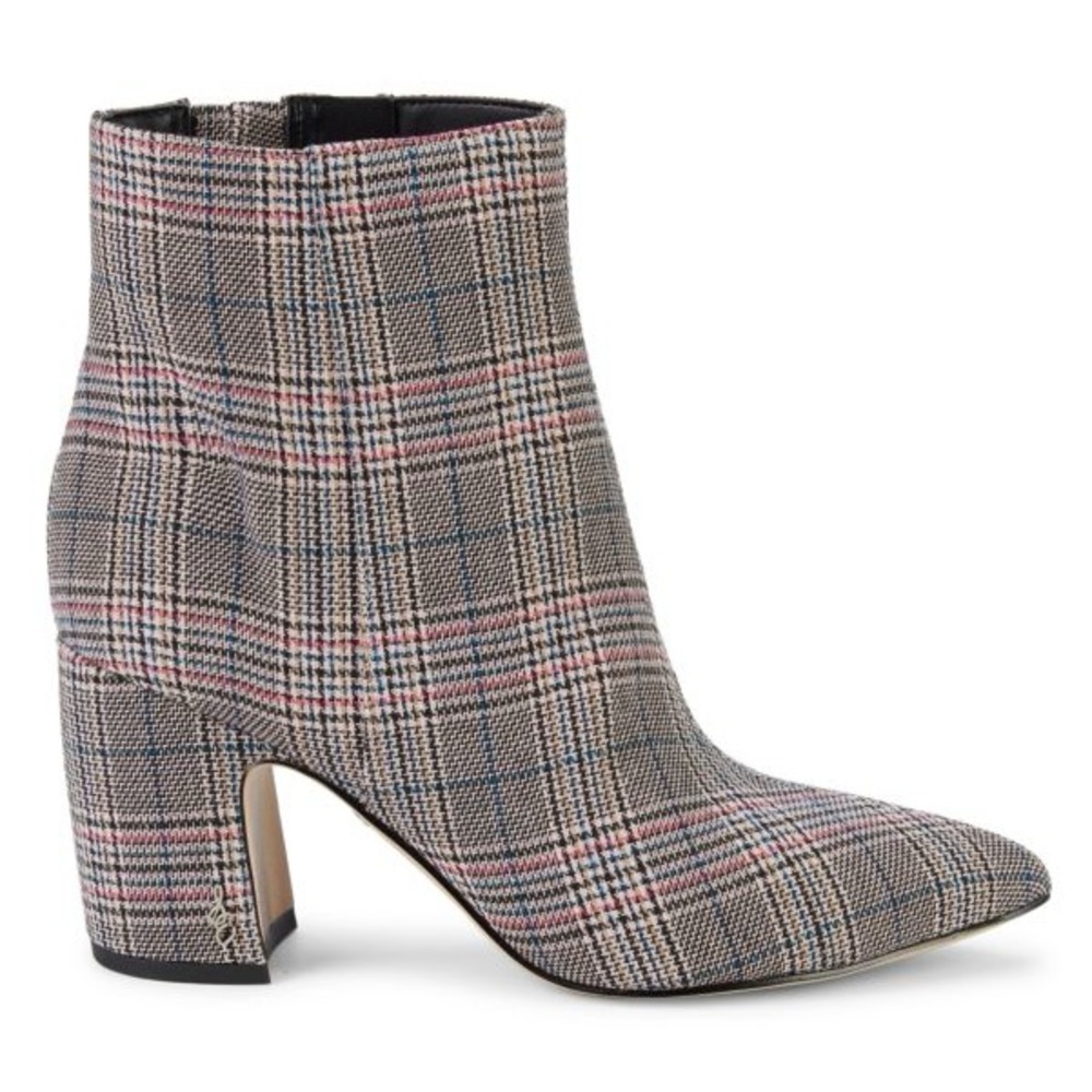 Sam Edelman Plaid Ankle Booties in Tan, Black & Pink